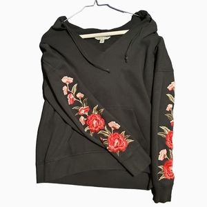 American Eagle | black hoodie with floral embroidered sleeves
